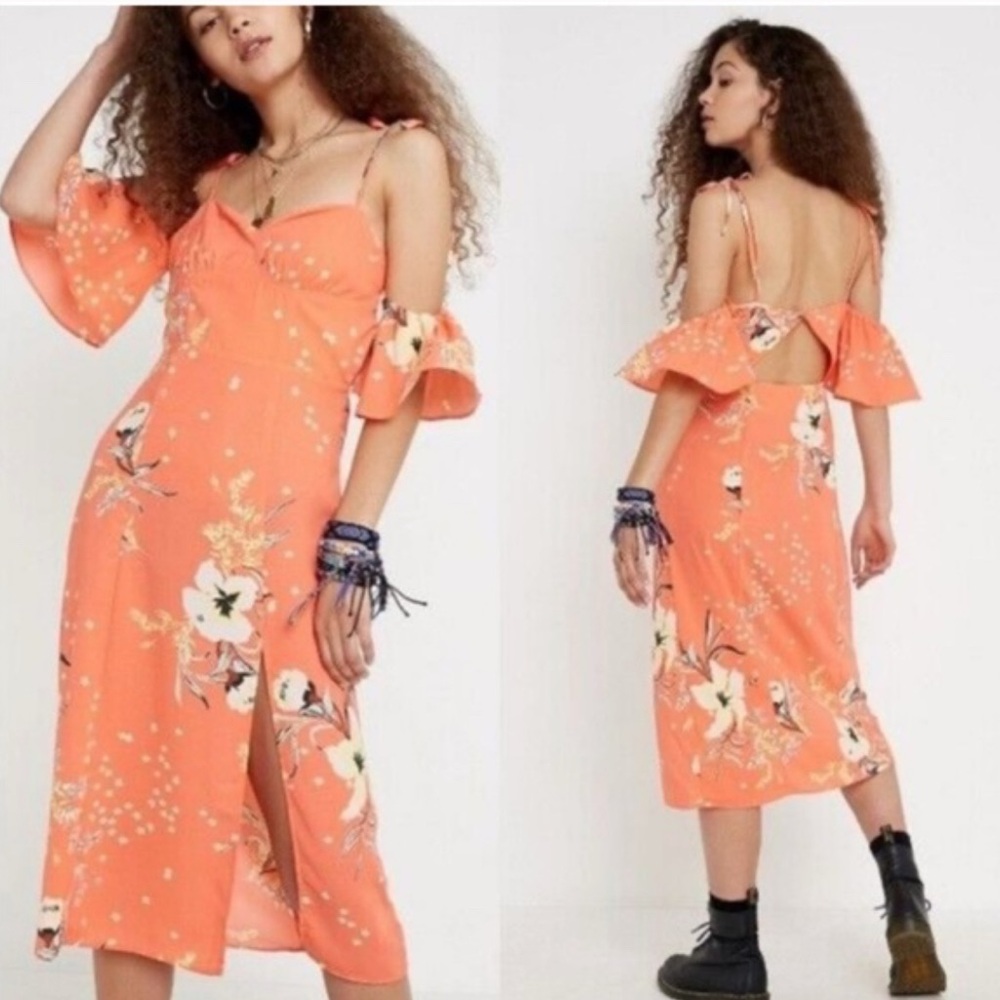 Urban Outfitters Board Walk Off Shoulder Midi Dress Boho Floral XS